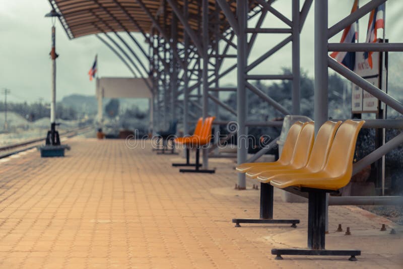 Rural train station in the lonely morning.