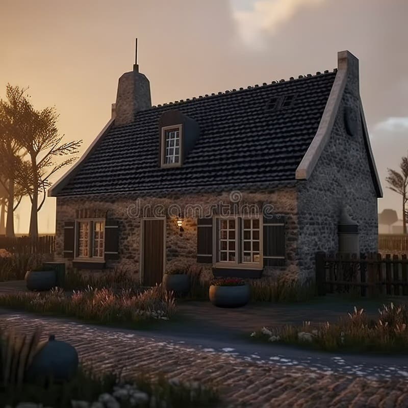 Rural Type of Apartment Building in a Rural Village Stock Illustration