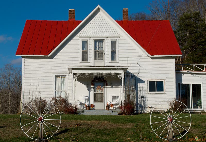 Rural White House With A Red Roof Stock Photo Image of house, wood 17613080
