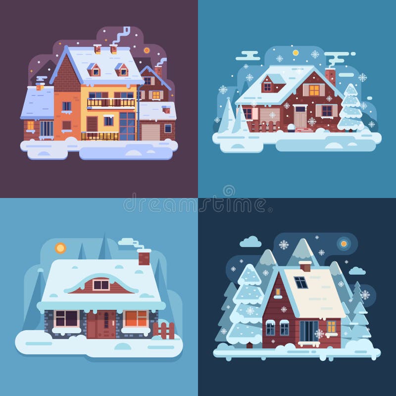 Rural Winter Houses and Cabins Landscapes royalty free illustration Rural Winter Houses and Cabins Landscapes royalty free illustration