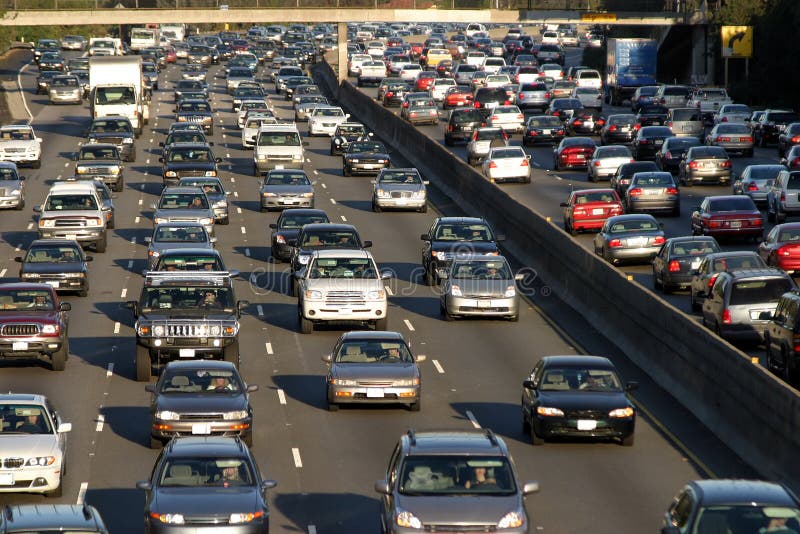 Heavy traffic jam during rush hour in Los Angeles, California