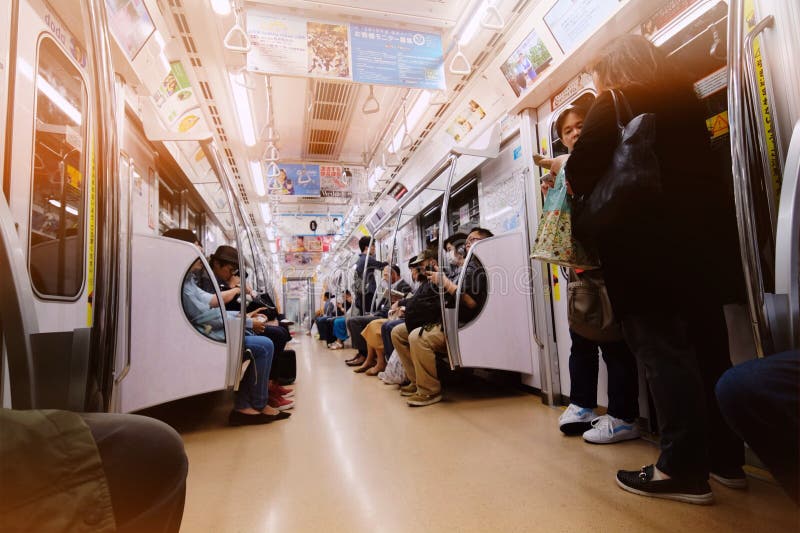 Rush hours in Tokyo metro subway train