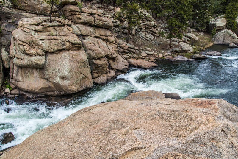 Rushing stream river water through Eleven Mile Canyon Colorado