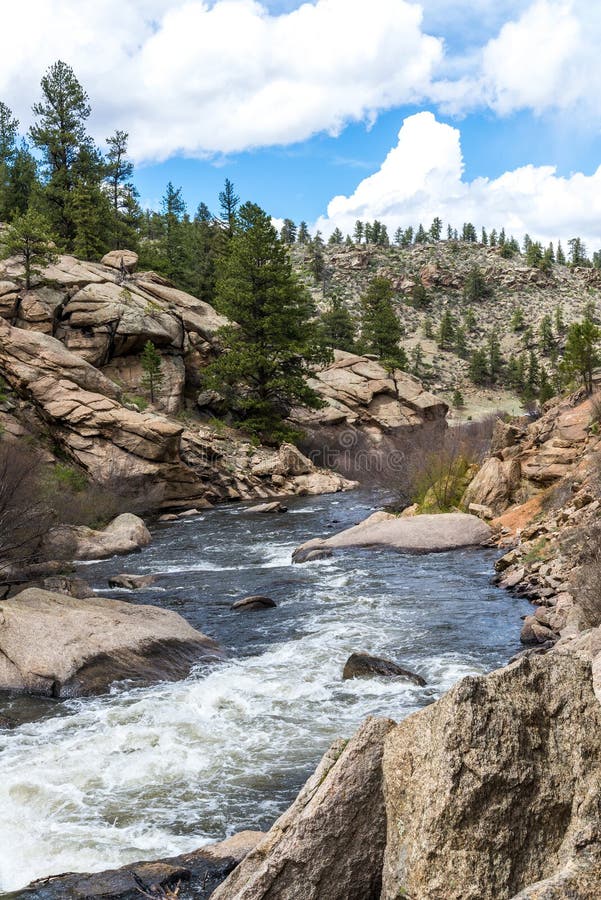 Rushing stream river water through Eleven Mile Canyon Colorado