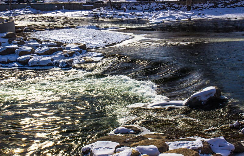 Rushing Waters Of River In Winter stock photo Rushing Waters Of River In Winter stock photo