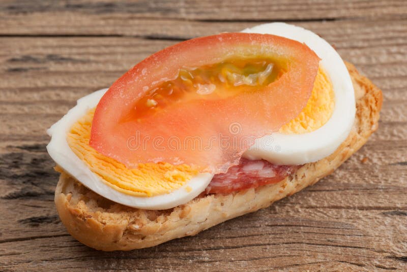 Rusk Sandwich with Salami, Egg and Tomato Stock Image Image of