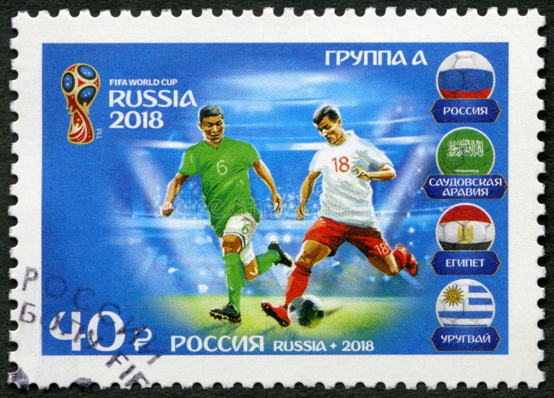 RUSLAND - 2018: shows football ballers, Group A, series Participating Teams, 2018 Football World Cup Rusland royalty-vrije stock afbeelding RUSLAND - 2018: shows football ballers, Group A, series Participating Teams, 2018 Football World Cup Rusland royalty-vrije stock afbeelding