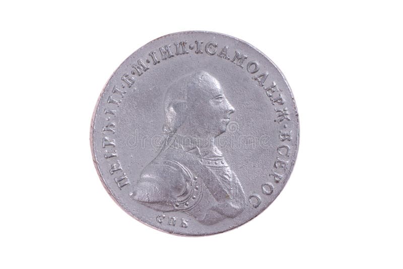 Russe une pièce de monnaie de rouble de siècle 18 avec le portrait de Petr III dessus photo libre de droits Russe une pièce de monnaie de rouble de siècle 18 avec le portrait de Petr III dessus photo libre de droits