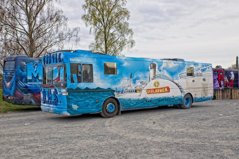 Russ bus or Russebuss in city of Halden, Norway - Aqua theme