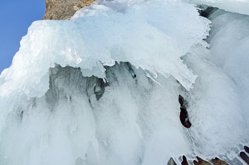 Russia, Baikal lake. Beautiful frost in the caves of the island Ogoy Ugungoy stock photos Russia, Baikal lake. Beautiful frost in the caves of the island Ogoy Ugungoy stock photos