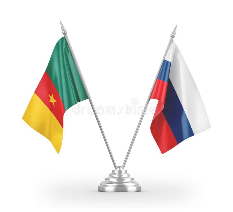 Russia and Cameroon table flags isolated on white 3D rendering royalty free illustration