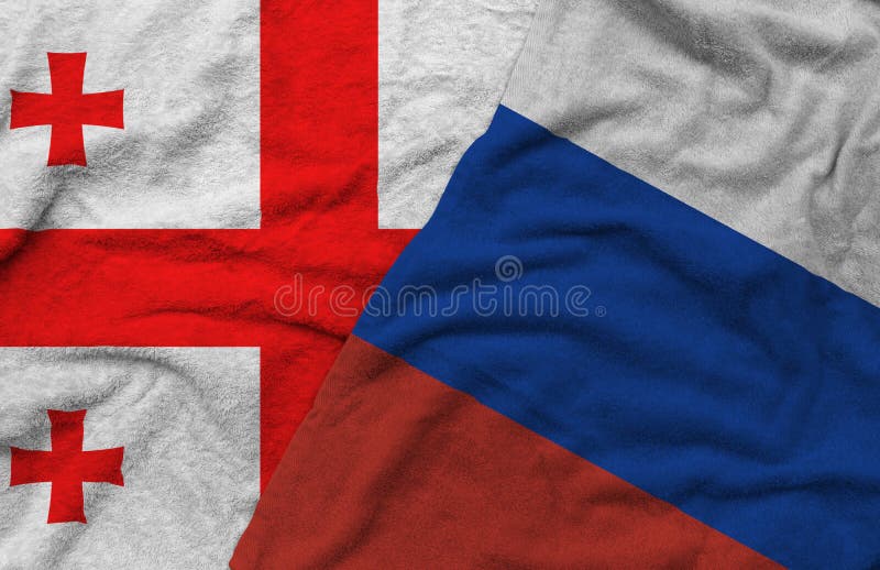 Russia and Flags Pattern on Towel Fabric are Placed Together