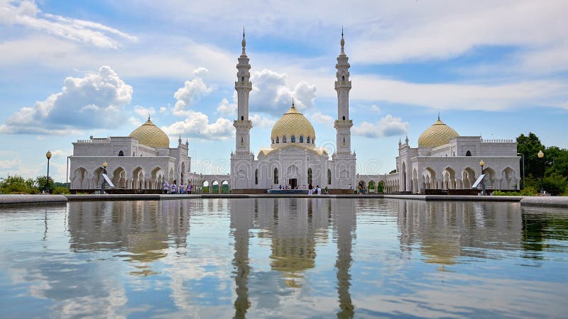 Russia, Kazan June 2019. Beautiful white mosque in Bulgars. Republic of Tatarstan, Russia. Islam, religion and architecture