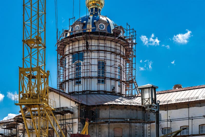 Russia, Kostroma, July 2020. The newly built Orthodox cathedral on the site of the destroyed one.