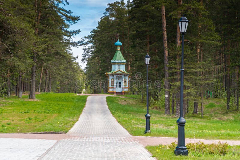 Russia. Leningrad region. May 29, 2022. Assumption Chapel on Konevets Island. royalty free stock images