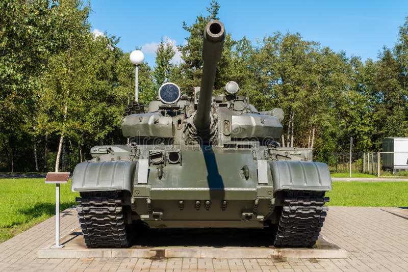 Russia. Leningrad region. September 10, 2021. T-55M tank near the museum-panorama of the Breakthrough of the siege of stock photography