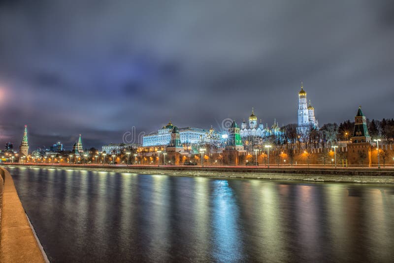 Stunning night view of Kremlin in the winter, Moscow, Russia