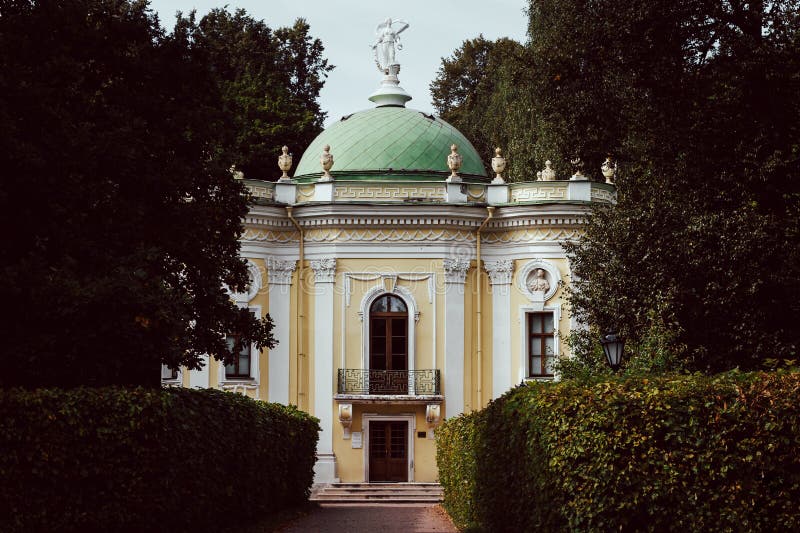 Russia, Moscow, September 2020: the Hermitage Pavilion in the Kuskovo Park-reserve. View of the alley leading to the Hermitage