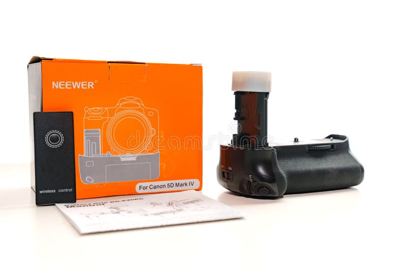 Battery Pack for the Camera with Box on a White Background Editorial