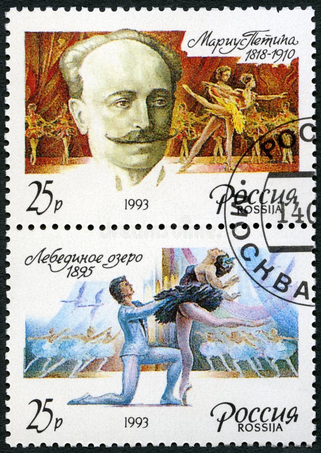 RUSSIA - 1993: shows Marius Ivanovich Petipa 1818-1910 and episodes from the ballet Swan Lake, Russian ballet dancer, pedagogue stock image RUSSIA - 1993: shows Marius Ivanovich Petipa 1818-1910 and episodes from the ballet Swan Lake, Russian ballet dancer, pedagogue stock image