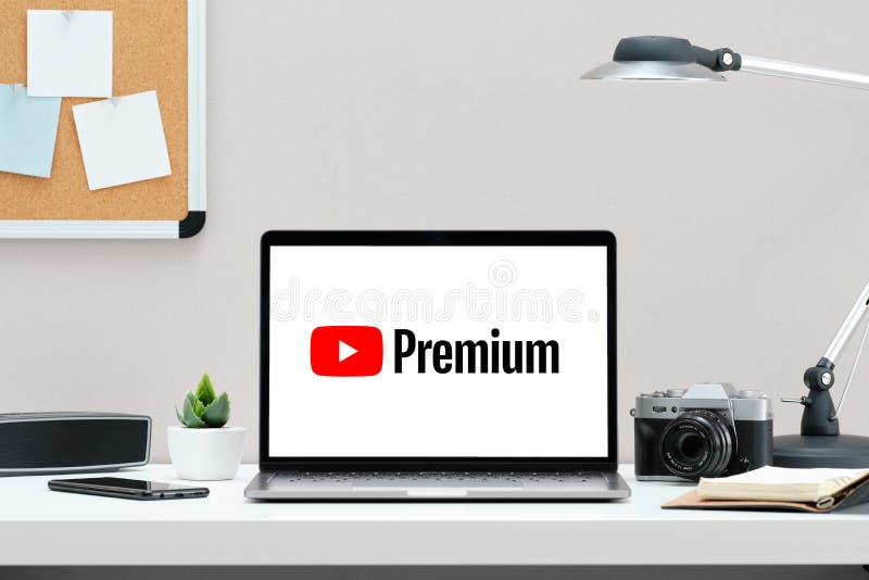 Russia, Tyumen - December 18, 2018: YouTube premium logo on the screen MacBook stock image Russia, Tyumen - December 18, 2018: YouTube premium logo on the screen MacBook stock image