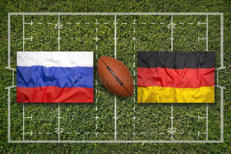 Russia Vs. Germany Flags on Rugby Field Stock Image Image of football