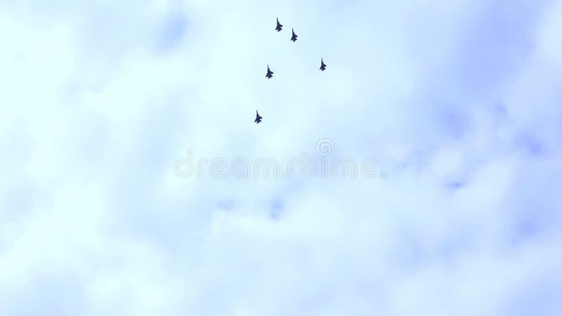 Russian Air Force fighters formation flying in the sky stock video