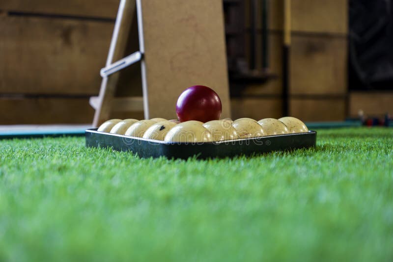 Balls For Russian Billiards Are Lined With A Pyramid At The Beginning