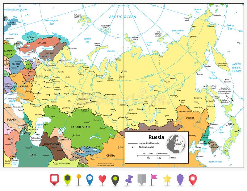 Russia Flag, Map and Map Pointer Stock Vector - Illustration of detail,  district: 151702172