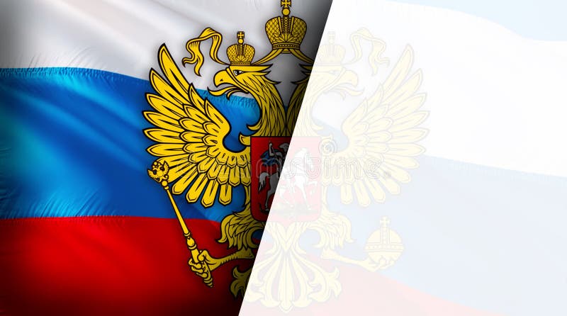 Russian flag with Coat of arms of Russia. Kremlin presidential Coat of arms  of Russia, 3d rendering. Russian eagle. Russian Presidential National embl  Stock Photo - Alamy