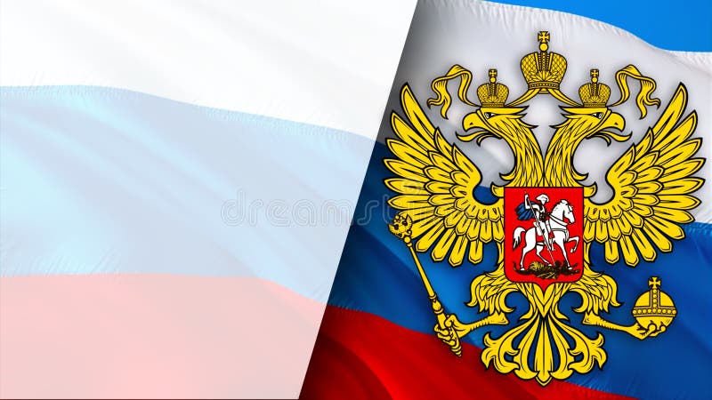 Russian flag with Coat of arms of Russia. Kremlin presidential