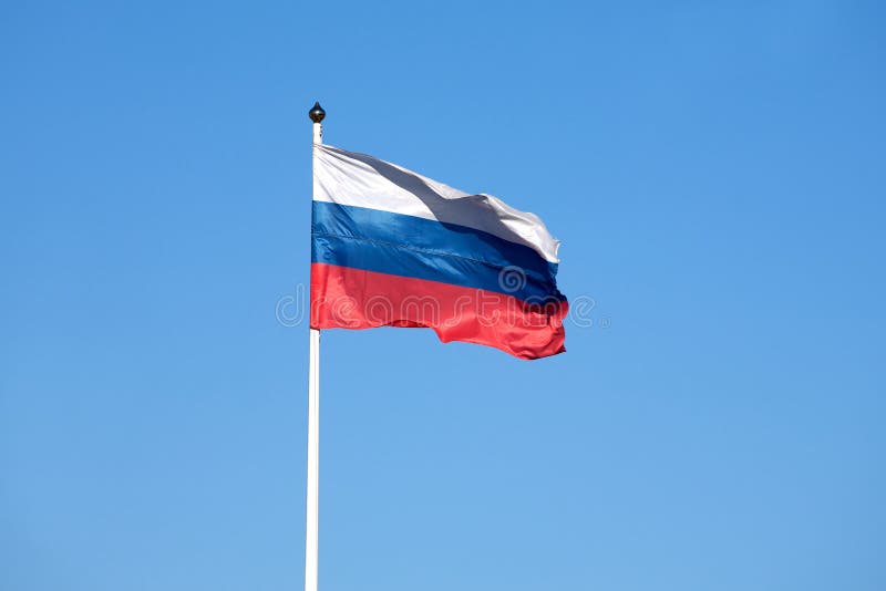 Russian Flag on the Flagpole Waving on Sky Stock Image Image of clear, flies 52855159