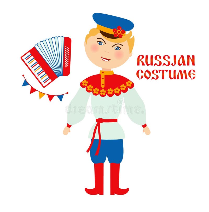 Russian Folk Costume Flat Vector Illustration. Man Wearing Traditional ...