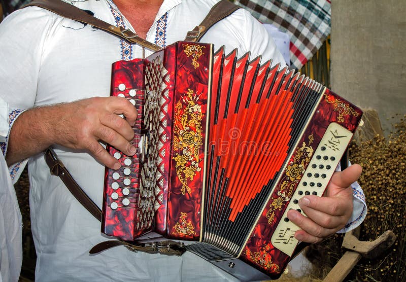 Russian Folk Instrument - the Accordion. Stock Image - Image of melody