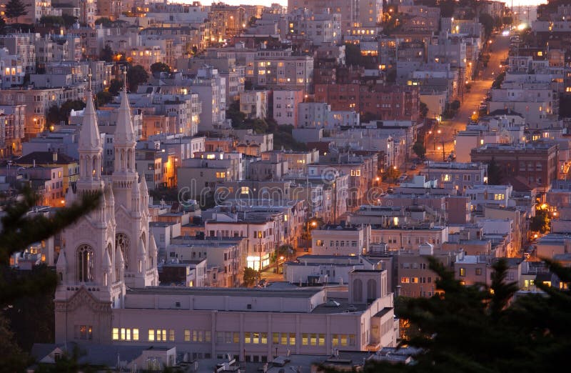 Russian Hill Roof Tops at Dusk San Francisco Stock Image Image of