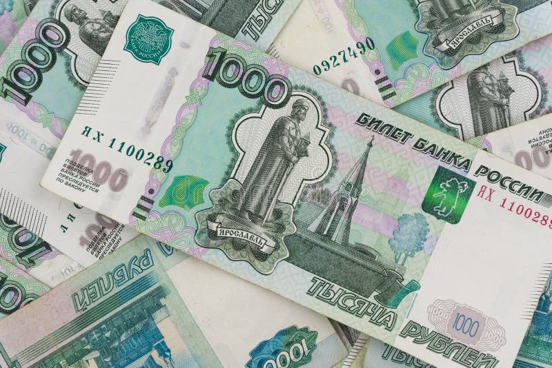 Russian Money Banknotes Background Texture. Russian Money, Bills Stock