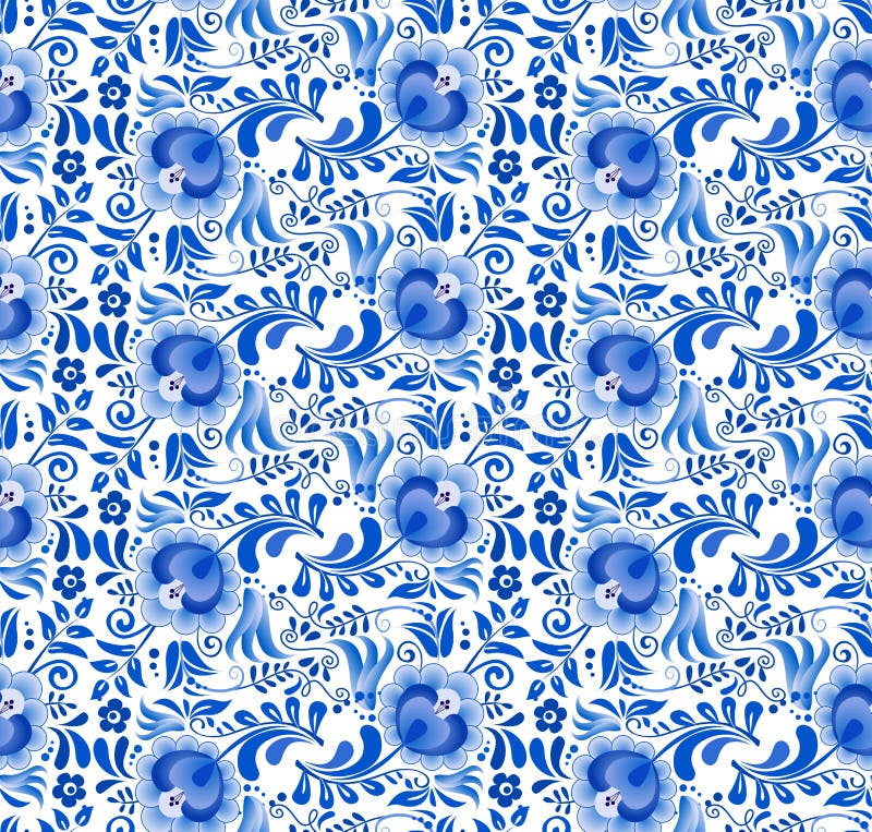 Russian National Blue Floral Pattern Stock Vector - Illustration of ...