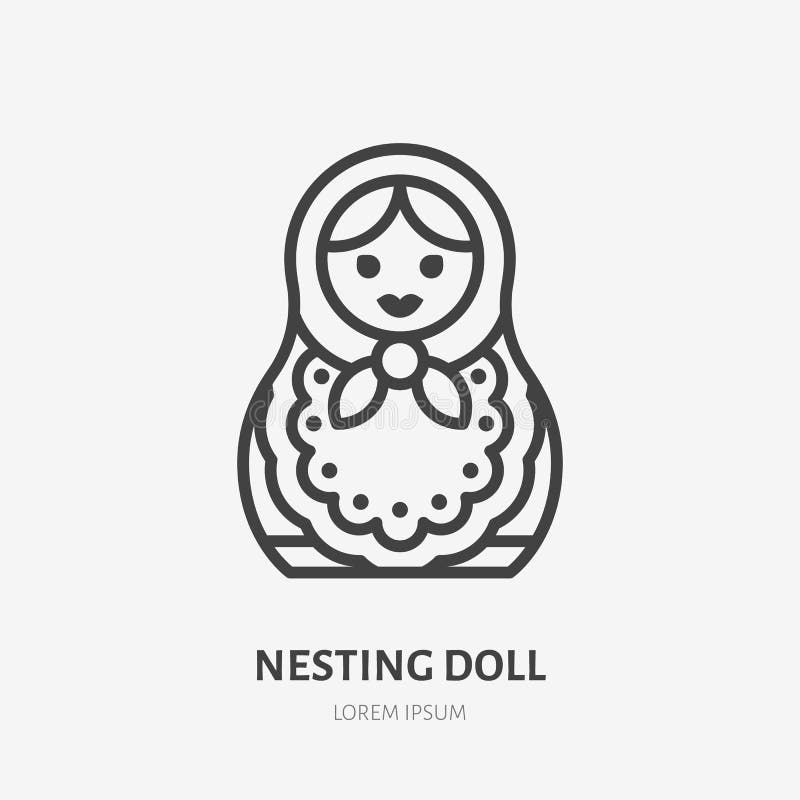 Russian Nesting Doll Flat Line Icon Vector Thin Sign Of Happy