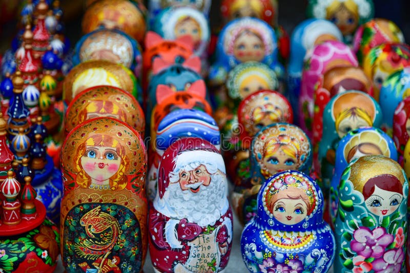Russian Nesting Dolls on a Shelf in the Store Stock Photo Image of