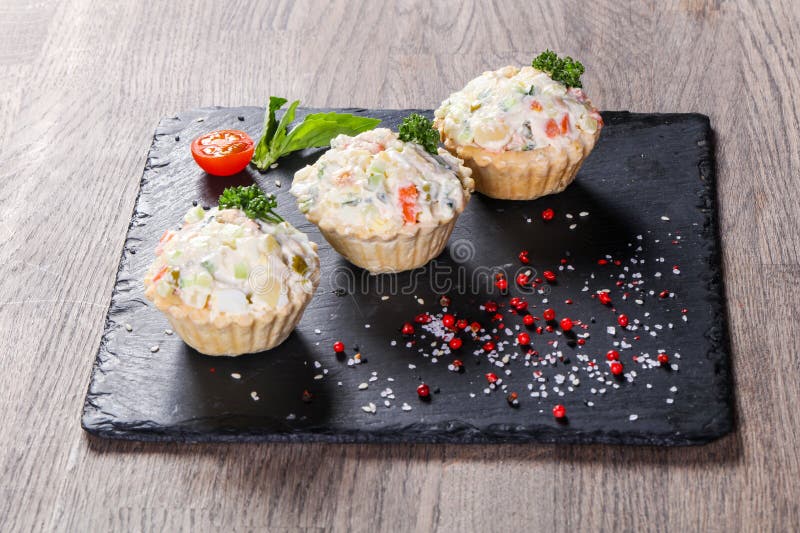 Russian salad canape stock image. Image of meal, caviar - 122795249