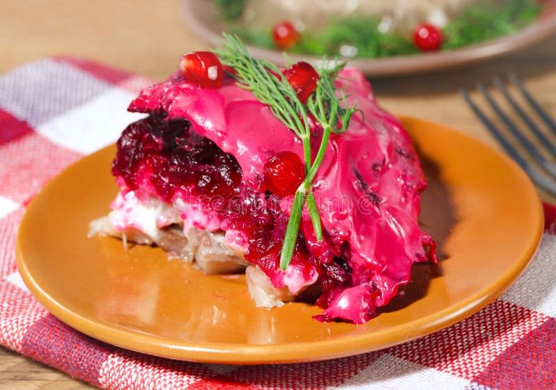 Russian Salad with Fish Herring Stock Photo Image of plate, fish