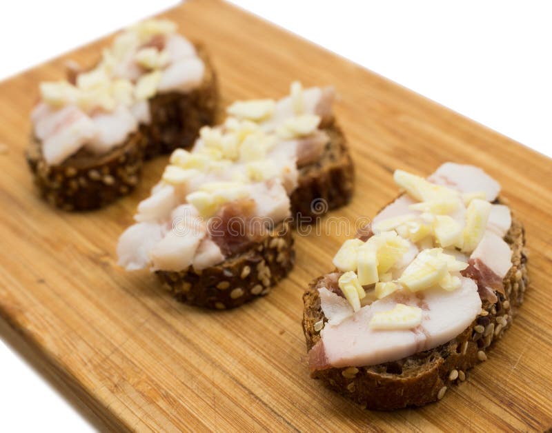 Russian Sandwich with Brown Bread, Lard and Garlic Stock Photo Image