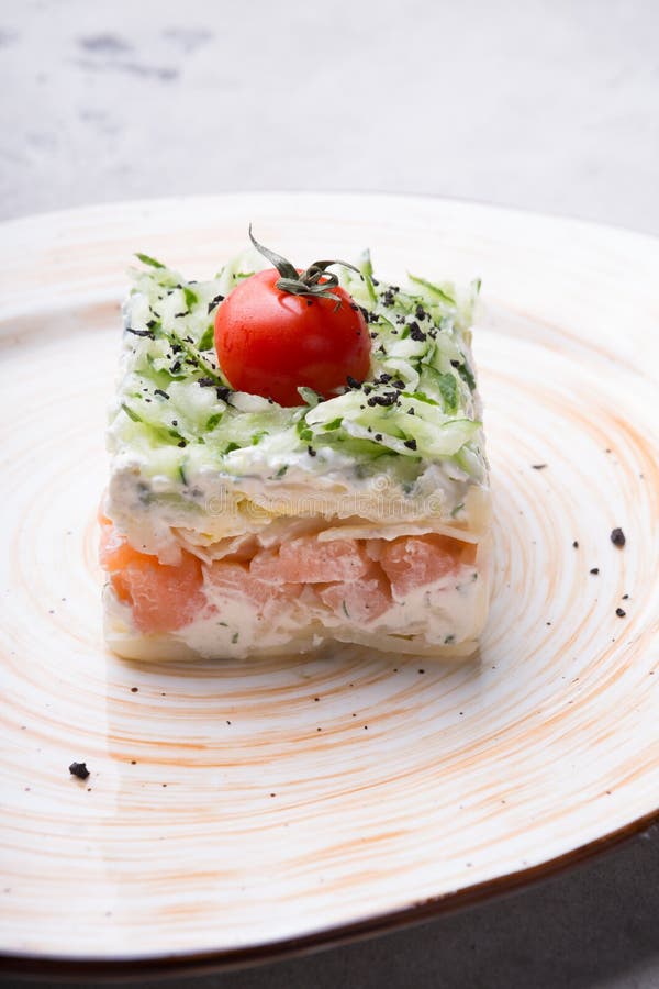 Russian Smoked Salmon Salad on a Plate Stock Photo Image of lettuce