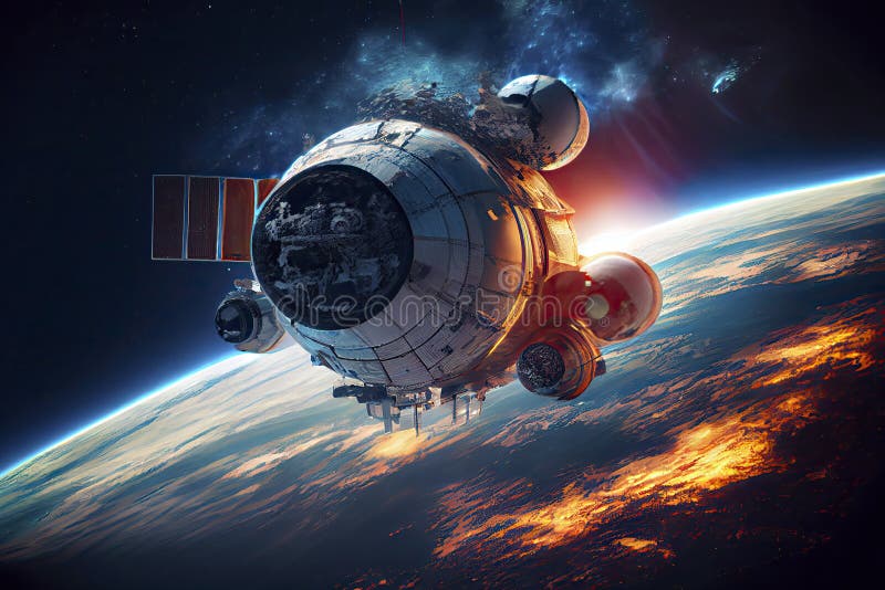Russian Spacecraft in Earth Orbit. the View from the ISS Stock Illustration  - Illustration of city, earth: 267459268