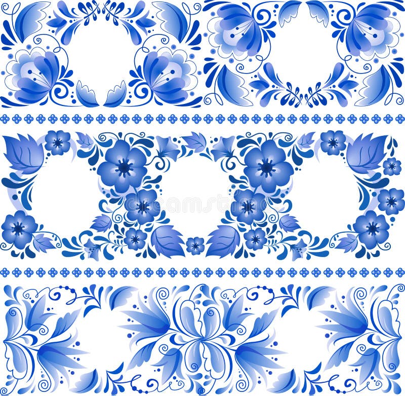 Russian traditional blue ornament in gzhel style