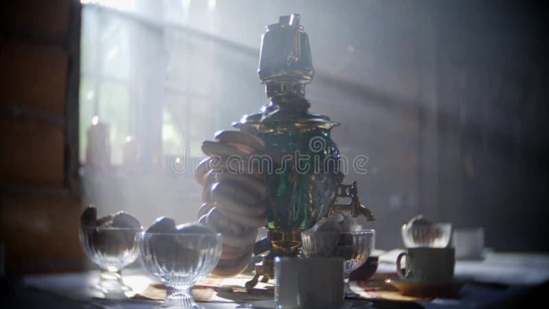 Russian traditions of tea drinking. Russian samovar on the table. still life. tea drinking at the table