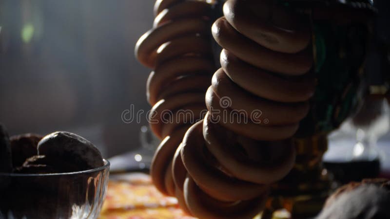 Russian traditions of tea drinking. Russian samovar on the table. still life. tea drinking at the table