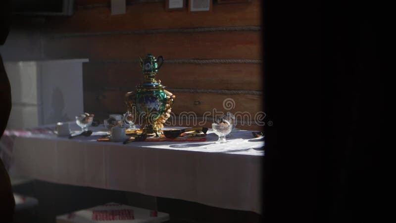 Russian traditions of tea drinking. Russian samovar on the table. still life. tea drinking at the table