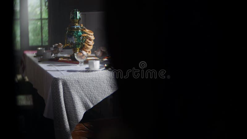 Russian traditions of tea drinking. Russian samovar on the table. still life. tea drinking at the table