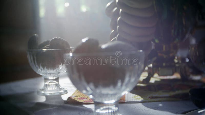 Russian traditions of tea drinking. Russian samovar on the table. still life. tea drinking at the table